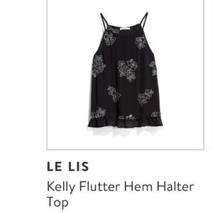 Black embroidered floral halter top NEW w tags